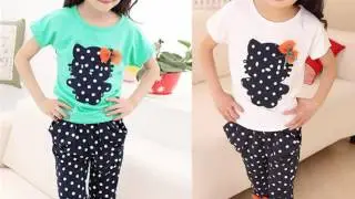 Kids Baby Girls Clothes Print T-shirt Tops+Dot Pants Trousers 2PCS Set