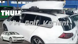 Roof rack bars with railing Thule Wingbar Edge for VW Golf Variant vs Cargo Box Motion XT XL