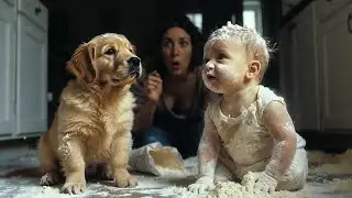 Caught Red-Handed in Flour&hellip; Baby Blames the Puppy 🤣👶🐶
