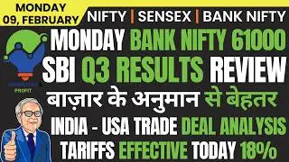 SBI Q3 RESULTS | INDIA - USA TRADE FRAMEWORK | NIFTY & BANK NIFTY FOR MONDAY, 09 FEBRUARY 2026