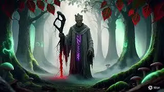 Atmospheric dark fantasy digital art, towering eldritch druid
