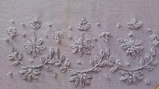 Easy  And Elegant white Lazy Daisy Borderline Hand Embroidery Design For Sarees, Dupattas 