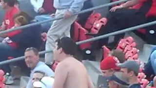Fat shirtless DRUNK guy dancing at NC State game