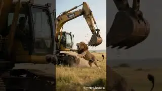 Excavator vs Wild Lion &ndash; Terrifying Jungle Encounter! #lion #epicmachines #excavator