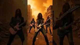 Музыканты играют рок в разрушенном городе! #нейросеть #music #hardrock