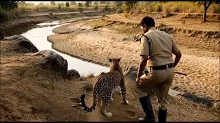 Brave police officer leapord ran away 
