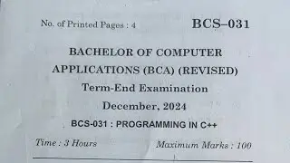BCS-031: PROGRAMMING IN C++| BCA|IGNOU| TEE DEC-2024|Previous Year Question paper|
