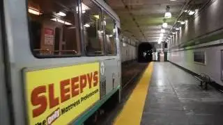 Heath Street-bound Green Line (E) Branch train leaving Symphony