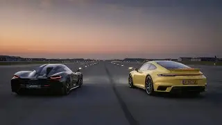 Porsche 992 Turbo S Vs Koenigsegg Jesko Absolut 0-300 km/h Acceleration Comparison And Drag Race 