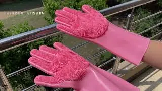 Dish washing Gloves with scrubber, Silicone Cleaning Reusable Scrub Gloves for Wash Dishes Kitchen