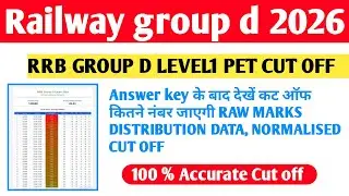 RRB GROUP D LEVEL1 PET CUT OFF,  NORMALISED MARKS DISTRIBUTION DATA, AVERAGE, RAW MARKS
