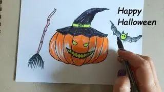 How to draw a Halloween pumpkin | Cartoon pumpkin drawing for kids