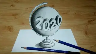 cara membuat gambar globe 2020| How to draw 2020 | 2020 golden globe