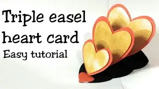 Triple Heart Easel Card Tutorial💌, easy card making idea with subtitles in english