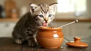 This cat is so cute and eats honey 😺😺🍯