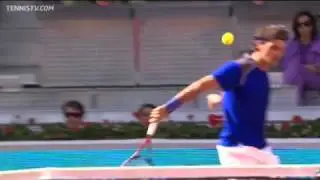 Federer Hits Hot Shot Dropper Against Malisse In Madrid