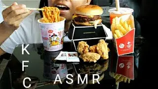 ASMR Mukbang KFC Burger, crispy Wings, carbo fire noodles, Fried , Angkor ASMR Real Sound no talking