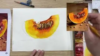 基礎水彩靜物-切片南瓜Watercolor tutorial教學紀錄完整版