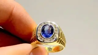 Neelam and diamond gold men's ring , blue sapphire and diamond ring