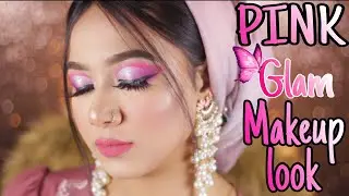 Pink Cut crease Eyes Full Face Makeup Tutorial || Pink Glam Makeup look For party ||