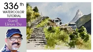 Watercolor Landscape: Serenity in the Himalayas | Sunil Linus De