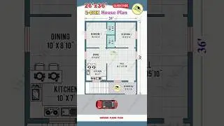 26x36 House Plan, 2bhk House Design, East Facing Home Plan, 26*36 Vasthu Plan, #housedesign #shorts
