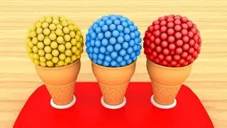 Colors Learning with 3D Marble Balls - 3D Ice Cream Cone Coloring - Rainbow Colours and Baby Rhymes