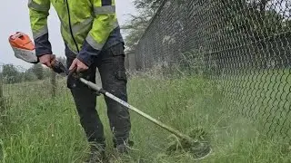 Doing some lawn care with stihl equipment KMA135 BR800