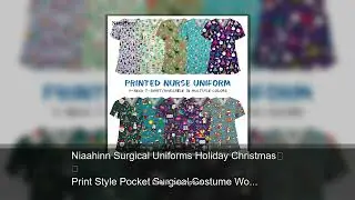 Niaahinn Surgical Uniforms Holiday Christmas Print Style Pocket Surgical Costume Woman V-Neck S