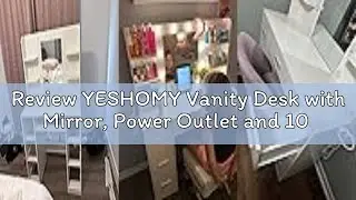 Review YESHOMY Vanity Desk with Mirror, Power Outlet and 10 Lights, Makeup Table with 7 Drawers, 3 C