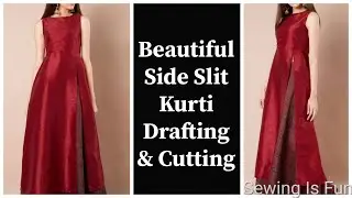 Side slit kurti cutting and stitching,drafting and cutting of suit,one side open kurti,#tutorial