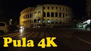 Night walk around Pula. [4K]
