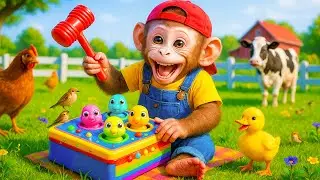 Monkey YoYo explores the beautiful garden with ducklings and cooks breakfast at home