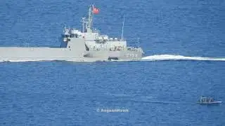 Hellenic Army Special Forces RHIBs monitoring Turkish Navy LCT TCG153 in Chios Strait.