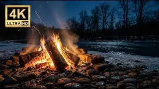 Riverbank Campfire Sounds at Night 🔥 Crackling Fire ASMR (No Music, 4 Hours)