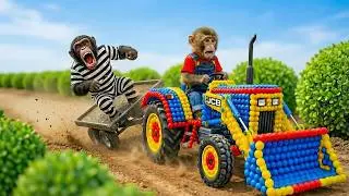 🍊 Monkey Nana the JCB Tractor Excavator to Harvest Guava and Catch a Sneaky Thief on the Farm!