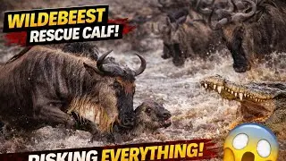 Wildebeest risk everything to save trapped calf during river crossing | shocking wildlife moment