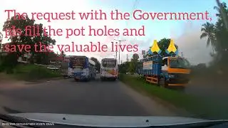 God saved him.. 🙏 #narrow #saved #potholes #bus #bike #accident 