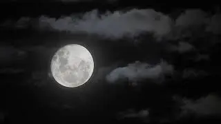 Stunning Full Moon in Dark Sky | Clouds Drifting Across the Night Sky | Copyright Free Stock