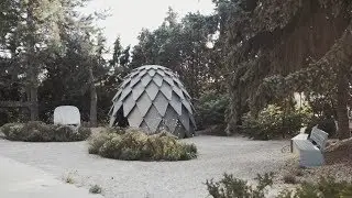 Pinecone-shaped mobile gazebo can be used for outdoor classrooms and campfires