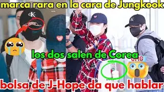 Jungkook,J-Hope salen de Corea,marca extra&ntilde;a en el rostro de JK,la bolsa de J-Hope llama la atenci&oacute;n