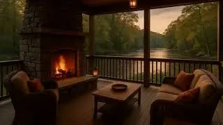 Cozy Riverfront Porch with Crackling Fireplace & Smooth Jazz &ndash; Relaxing Ambience