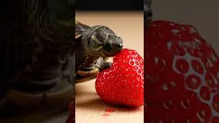 Turtle Eats Strawberry 🍓🐢 | Relaxing ASMR / Veo 3