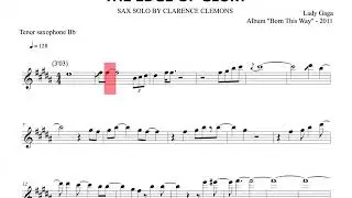 The Edge Of Glory (Lady Gaga) SAX SOLO by Clarence Clemons -  tenor saxophone sheet.