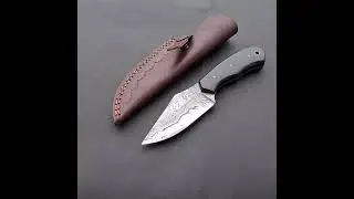 Raindrop Damascus Skinning Every Day Carry Knife With Black Micarta Handle | Huntrians