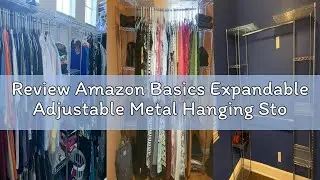 Review Amazon Basics Expandable Adjustable Metal Hanging Storage Organizer Rack Wardrobe with Shelve