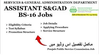 Assistant S&GAD Jobs BPS-16 | PPSC New Jobs 2024 | Job Detail | Salary | Promotion | Syllabus |