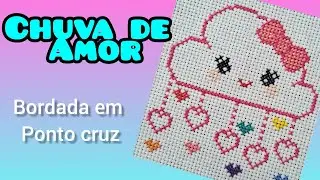 Nuven Chuva de amor em ponto cruz - Como eu bordo - Resumo do v&iacute;deo #nuvem  #pontocruz #terapia