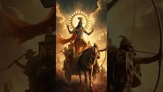 The legendary scene from the Mahabharata: Arjuna and Krishna in Kurukshetra.