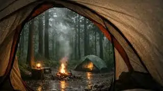 Rain on Tent Sounds 🌧️ | Cozy Camping Rain & Fire | No Music | 2 Hours